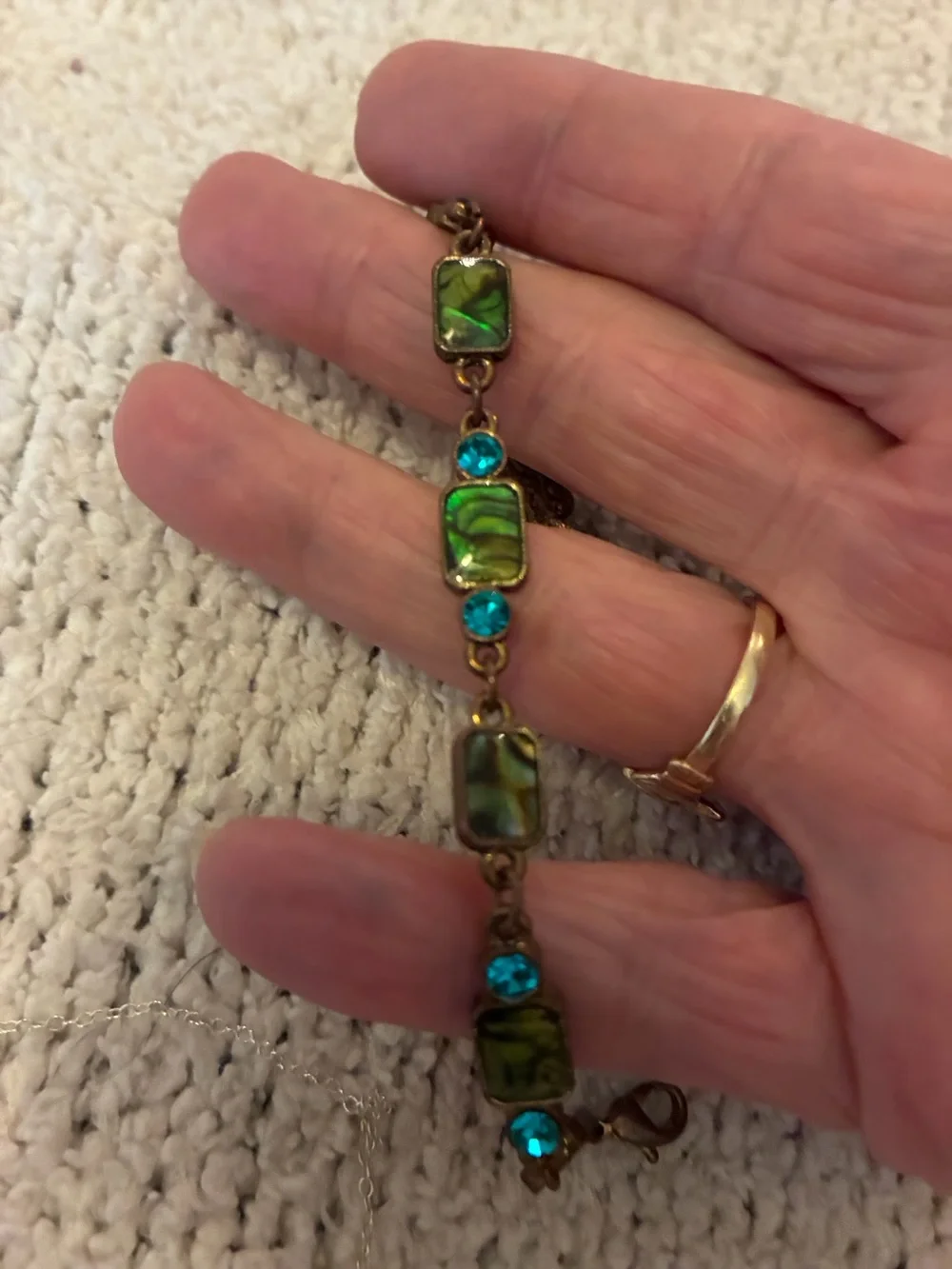 LAST DAY Green Abalone Shell and Teal Crystal Bracelet - Women Jewelry